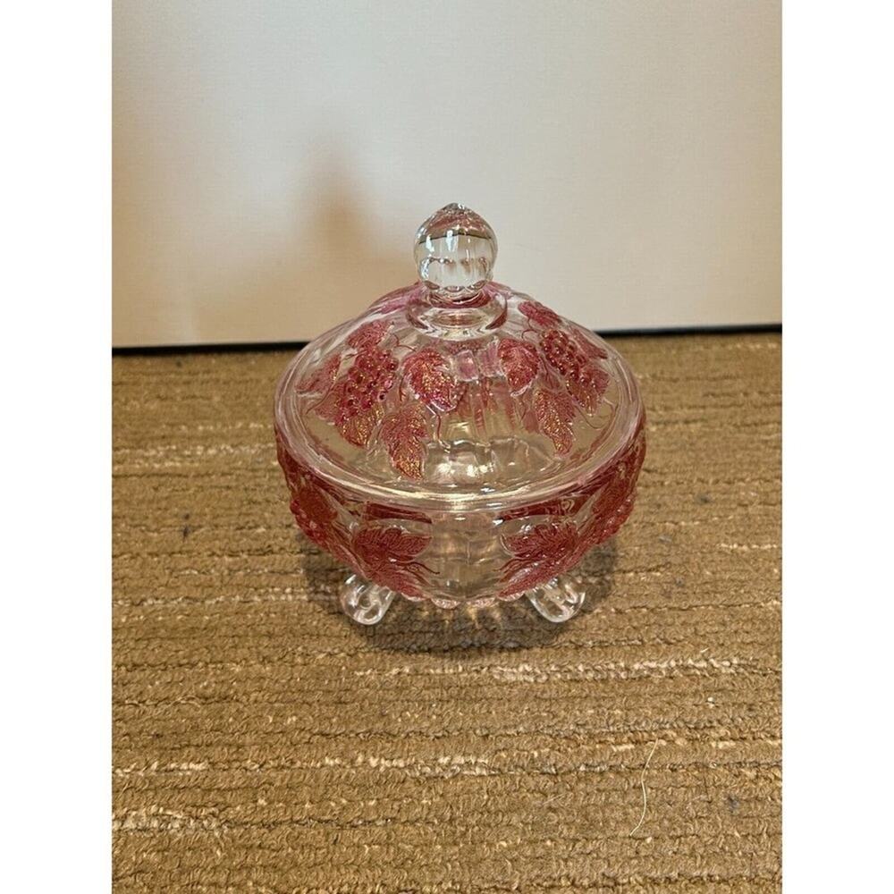 Vintage Westmoreland PANELED GRAPE *RUBY FLASHED * 6" 3 LEGGED* CANDY w/LID